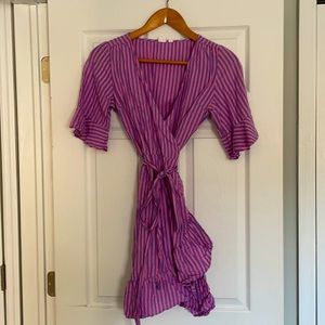 Gap linen, striped, ruffled wrap dress